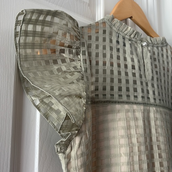 NWT Sedge Dress Celery Green Puff Sleeves Silk / Cotton Luxury Boutique Small - Picture 9 of 11